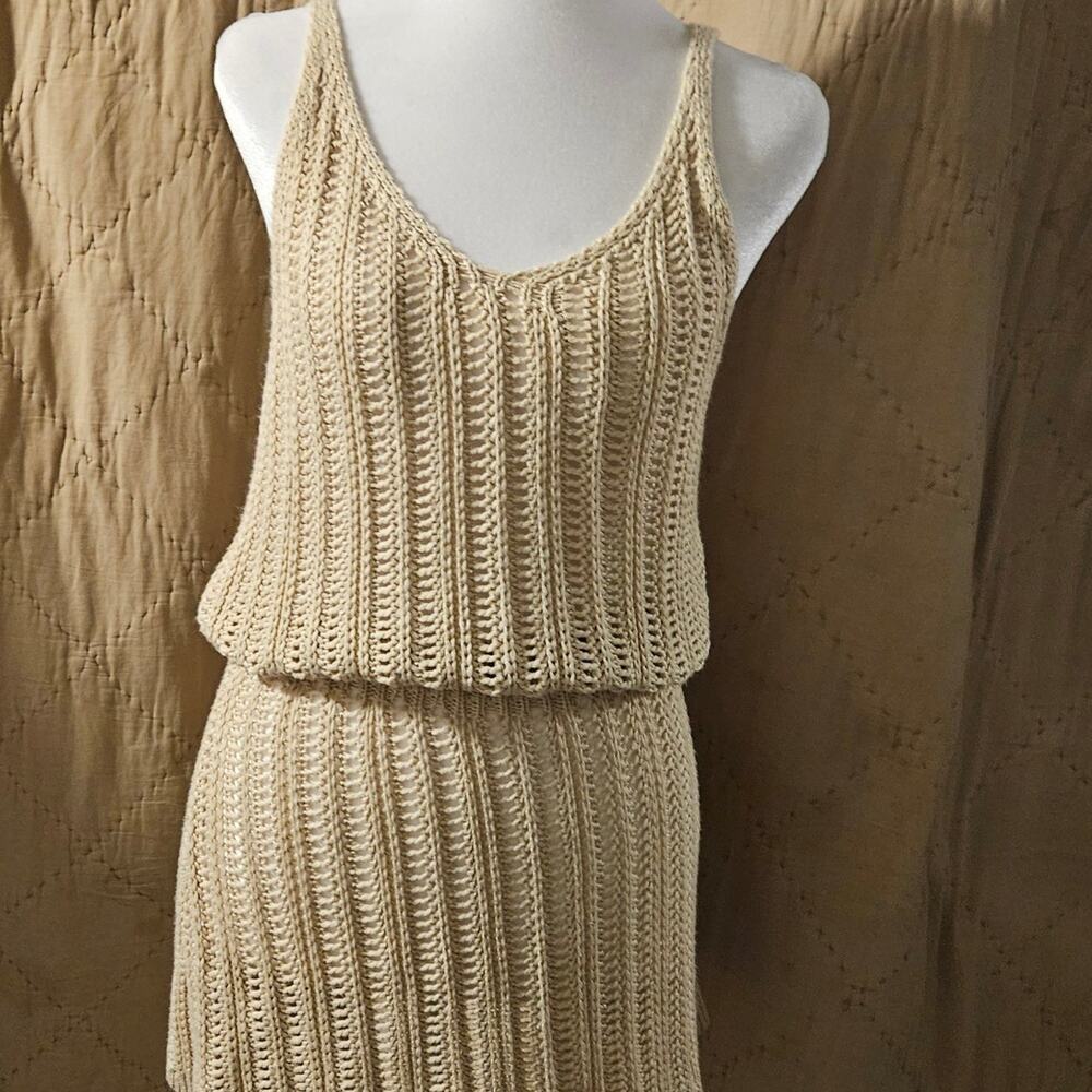 Cupshe Women’s Small Cream Crochet Knit Blouson Mini Dress Boho Beach Cover Upp